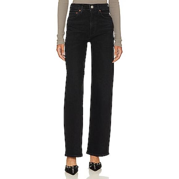 Agolde Denim - Agolde 'Harper' Mid Rise Wide Straight Black Denim Jean Size 28
